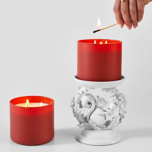 'BATH & BODY WORKS' CERAMIC PEDESTAL 'WOODLAND CREATURES' 3~WICK CANDLE STAND - Picture 11 of 15